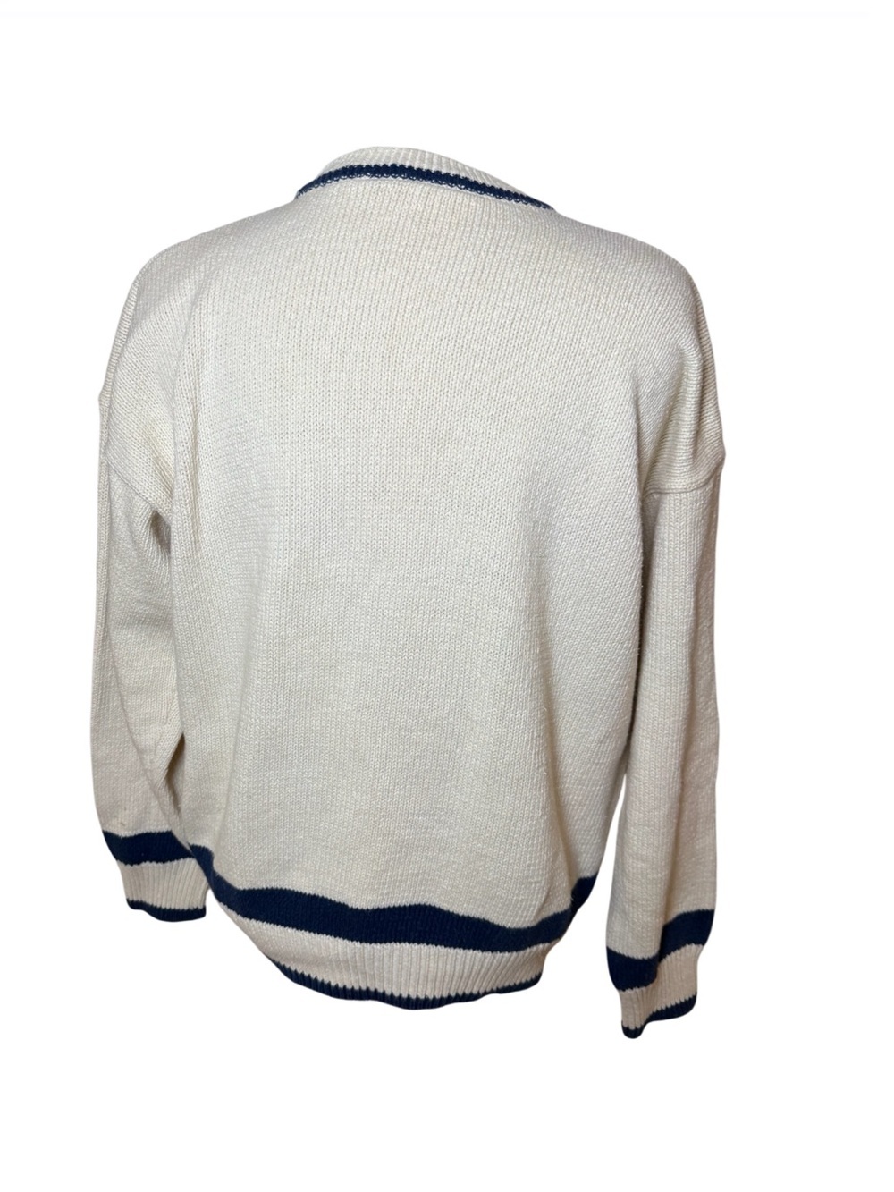 Notre Dame Vintage Men's Cream Knit Sweater with Navy Trim-Size L - Picture 3 of 10